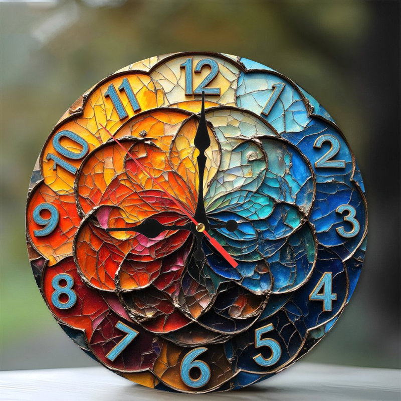 Horloge murale en mosaïque colorée