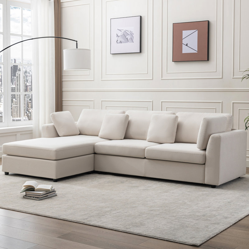 Crofford 2-Piece 108.7" Upholstered L Shape Sofa with Convertible Chaise, Beige Polyester Blend