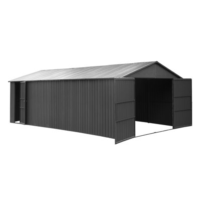 Très grande remise de garage en métal 12 x 25 pi avec portes doubles verrouillables - Abri d'auto robuste pour le rangement de voitures, de camions et d'équipement