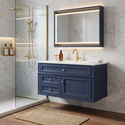 36" Floating Bathroom Vanity With 2 Drawers & Tip-out Drawer – Wall-mounted Storage Cabinet With 3-hole Ceramic Sink For Modern Bathroom