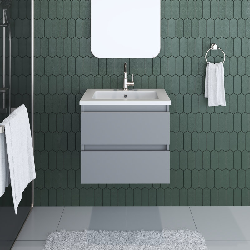Ensemble de meuble-lavabo mural simple 24 po Salt [20D], Blanc