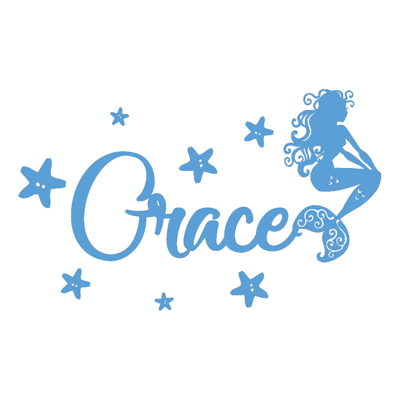 Décalcomanie murale chambre de bébé sirène, Bleu givré