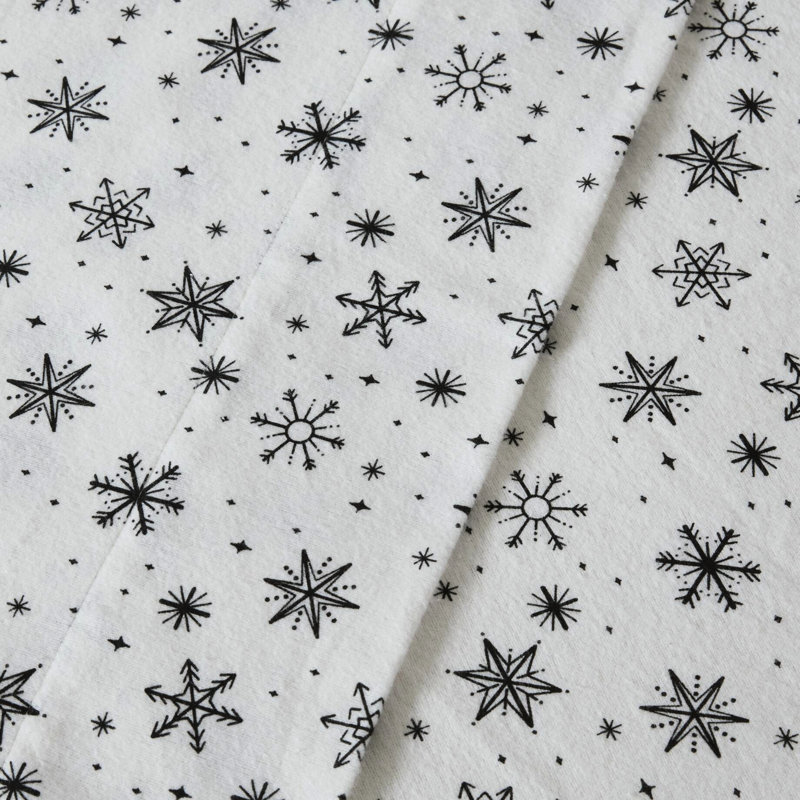Drap de très grande taille 4 pièces avec flocons de neige noirs, flanelle 100% coton, dimensions luxueuses surdimensionnées jusqu'à 18 po, douceur supérieure du tissu brossé, drap-housse entièrement élastiqué, pré-rétréci, comprend un drap plat