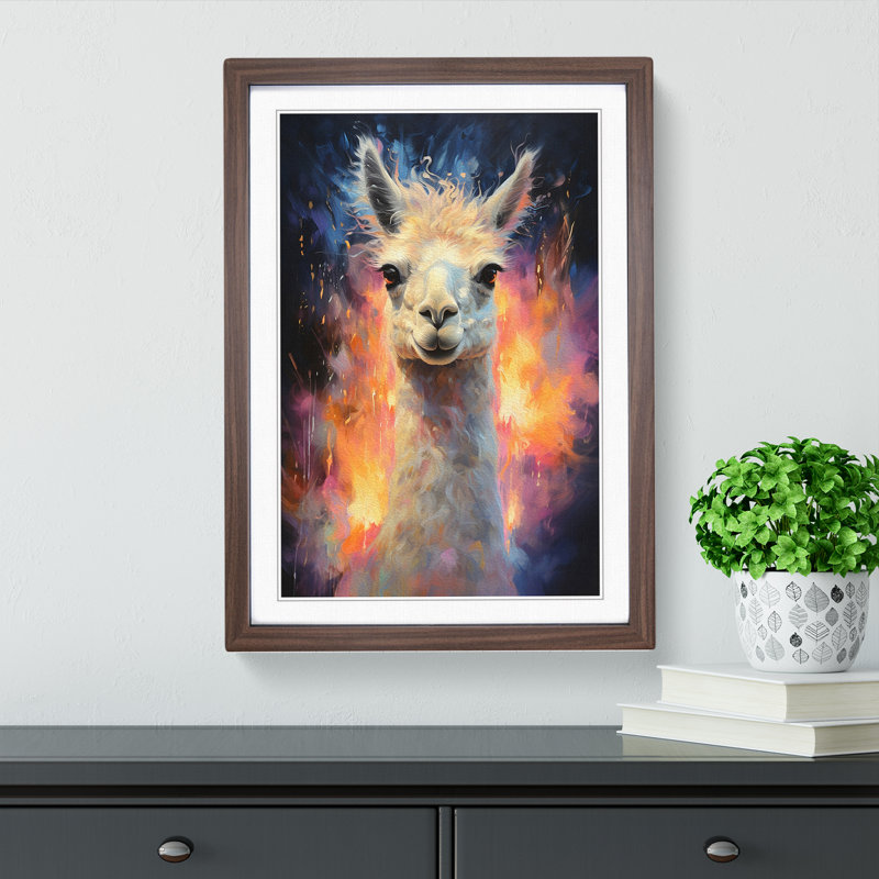 Llama Realism - Single Picture Frame Print on Wood, Walnut, 34cm H x 25cm W x 2cm D