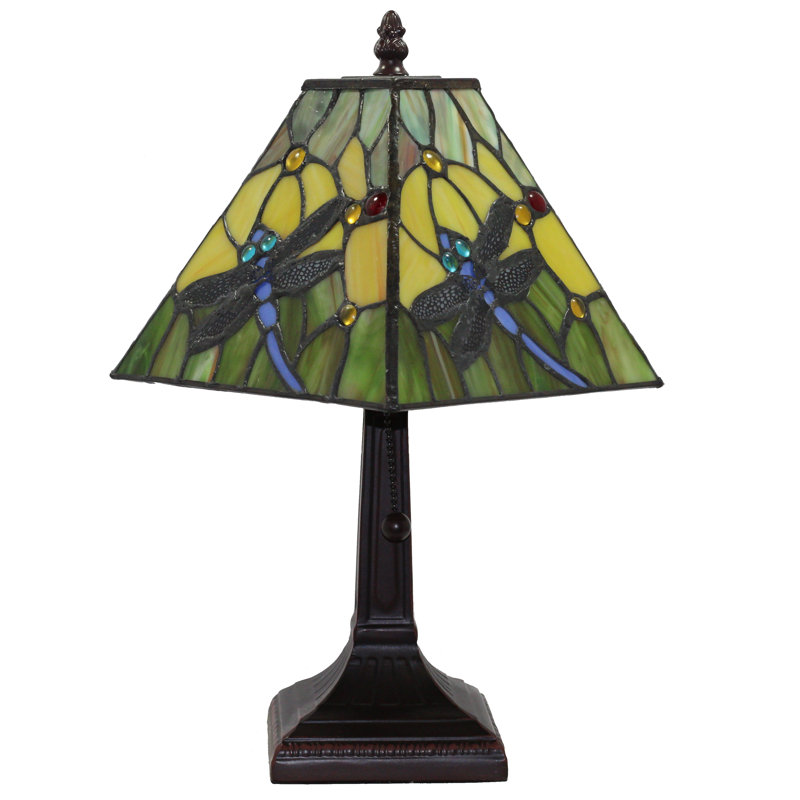 Lampe de table 14,5 style tiffany, Bronze foncé, Mauve / brun / jaune