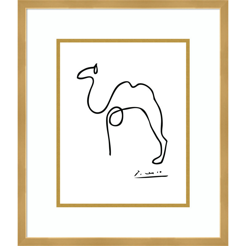 Le chameau par Pablo Picasso - reproduction de cadre photo, H 16 po x l 16 po x P 2 po, Laiton poli doré