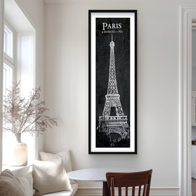 Eiffel Tower Sketch with Map - Black Places Framed Print