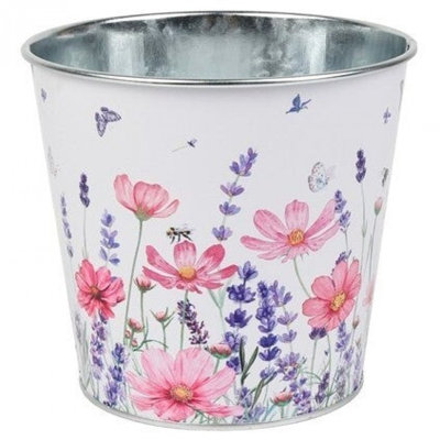 Whispers Of Spring Floral Printed Metal Planter