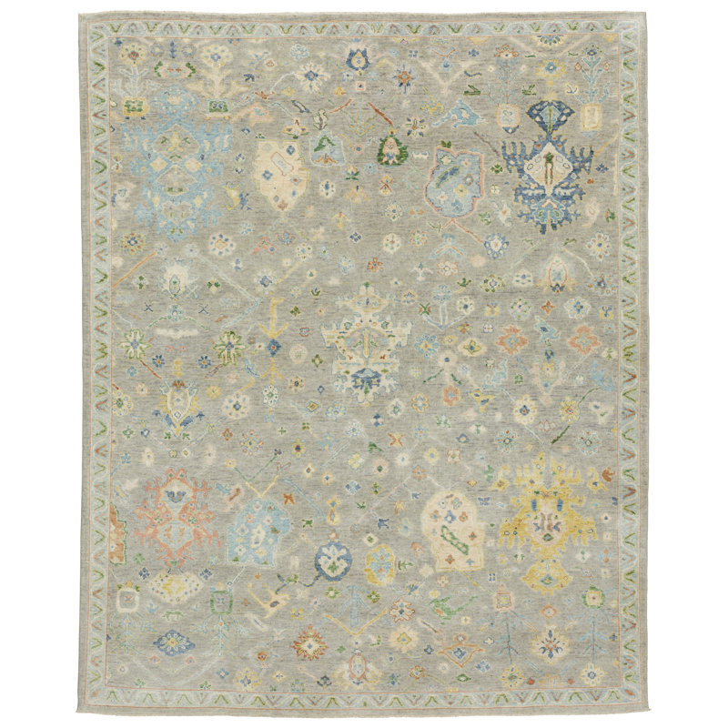 Presley Hand-knotted Wool Oriental Grey/ Multi Area Rug, Rectangle 6' x 9'
