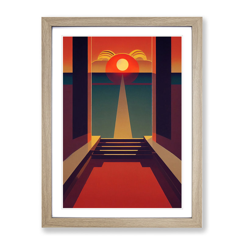 Deco Sunset No.3 - Framed Print, 64cm H x 46cm W x 2cm D, Oak