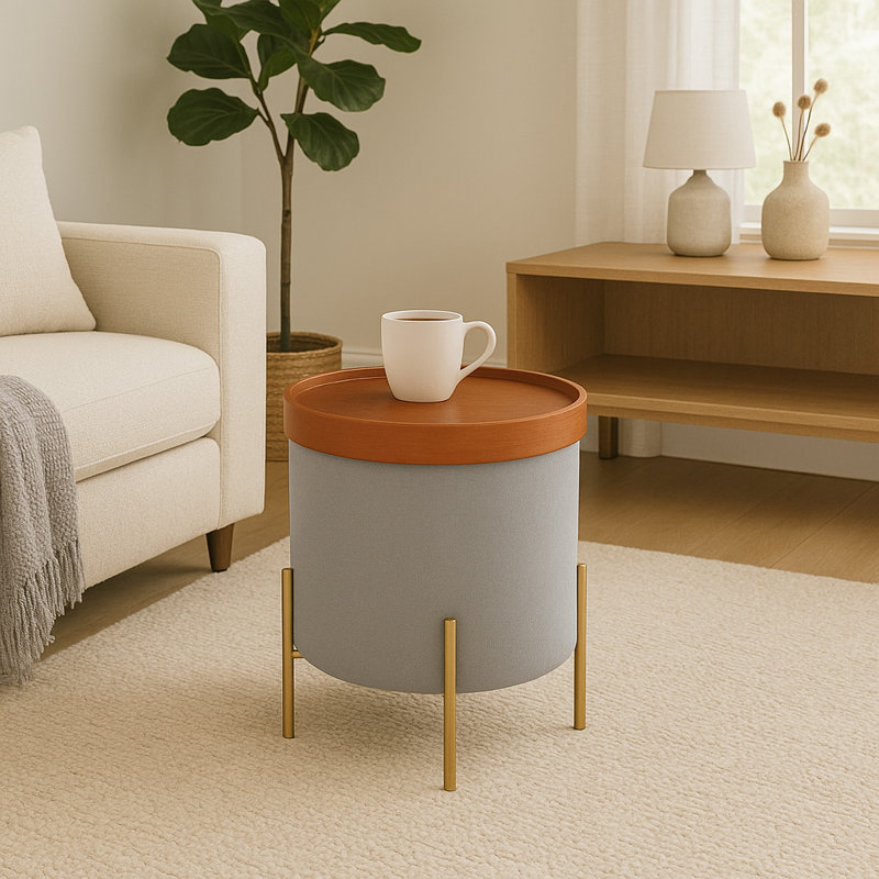 Connell 43cm Wide Round Solid Colour Standard Ottoman, Light Grey