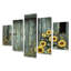 Tournesols par la porte de grange II - art mural tournesols - décoration murale traditionnelle 5 pièces