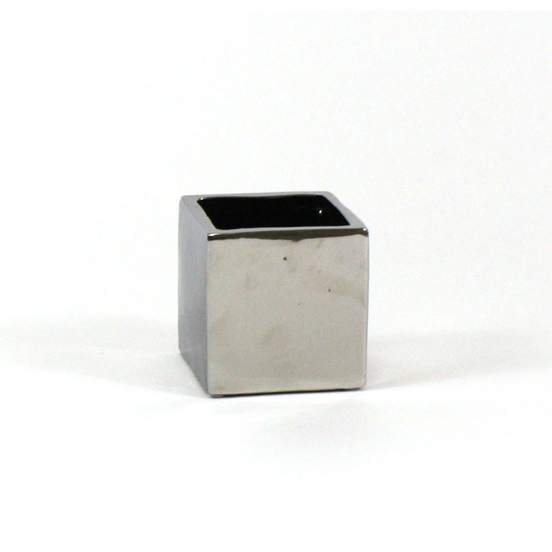 Vase de table carré en céramique cube, Argent, H 3,75 po x l 3,75 po x P 3,75 po