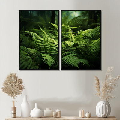 «Ferns Plant Enchanted Forest I», ensemble d'art mural sur toile verte