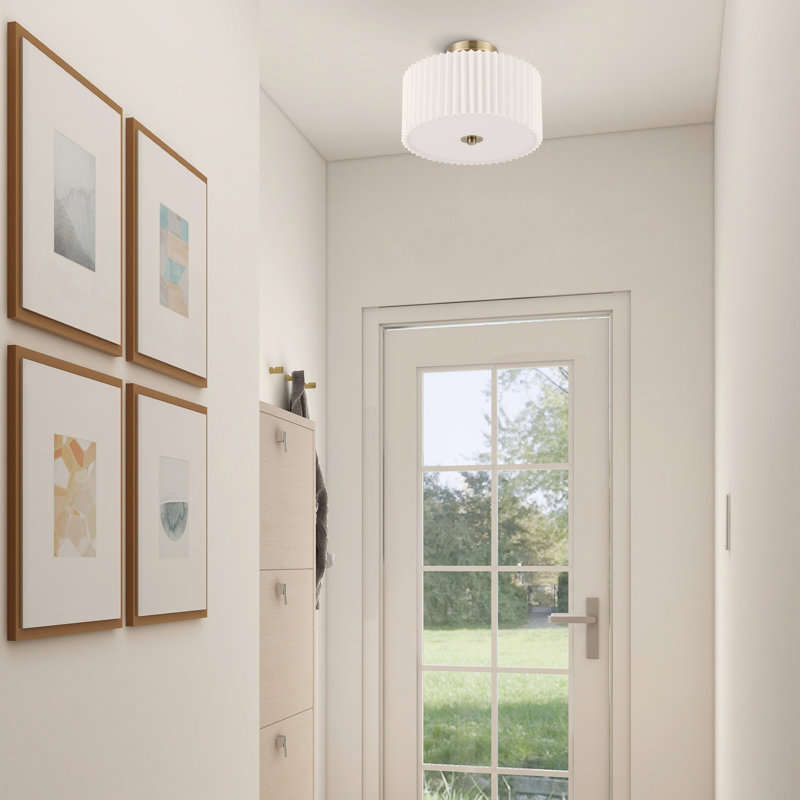 Pelayo Polyester Semi Flush Mount, 9.3" H x 12.2" W x 12.2" D, Gold