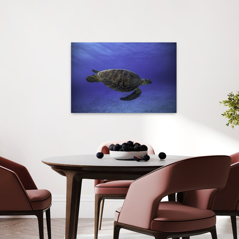 Swimming Sea Turtle Peaceful Serene Turtle Nature Ocean Wall Art Print 1 Piece Wrapped Canvas Wall Art, 60.96cm H x 91.44cm W