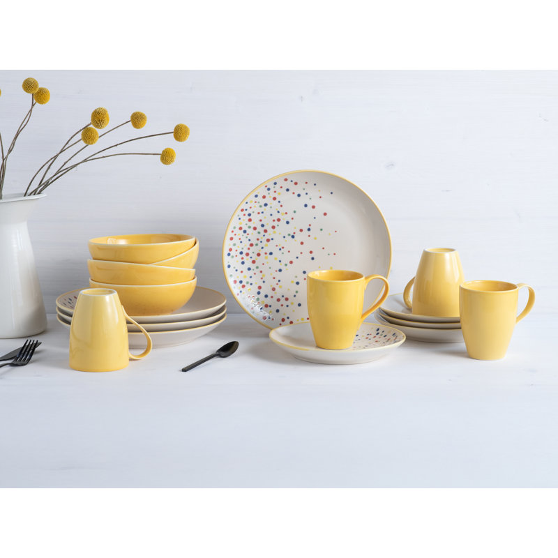 Joy Piece Stoneware Dinnerware Set - Service for 4, Yellow