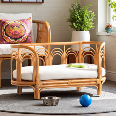 Terry Pet Bed in Honey Rattan Light Bohemian Style, 17.91'' H X 35.18'' W X 15.13'' D