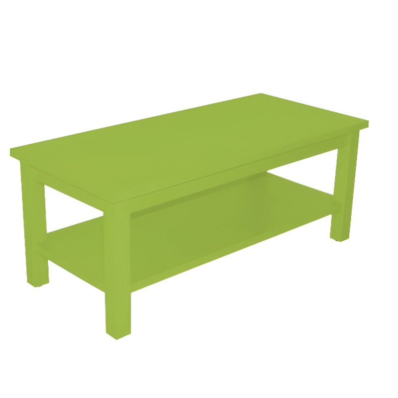 Table basse Versaloft en bois massif Amish avec tablette en peinture vert lime, Peinture vert lime