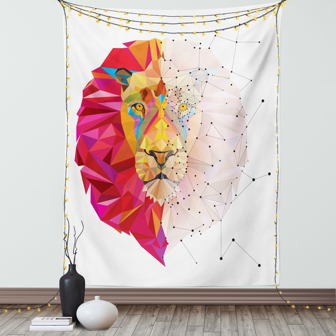 Wandbehang Löwenkopf Kunst Geometrische Grafik im digitalen Dreieck Regenbogen Retro-Stil