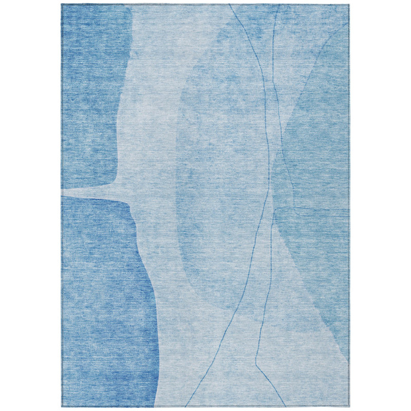 Tapis intérieur lavable abstrait bleu denim et bleu ciel HomeRoots 3 pi x 5 pi