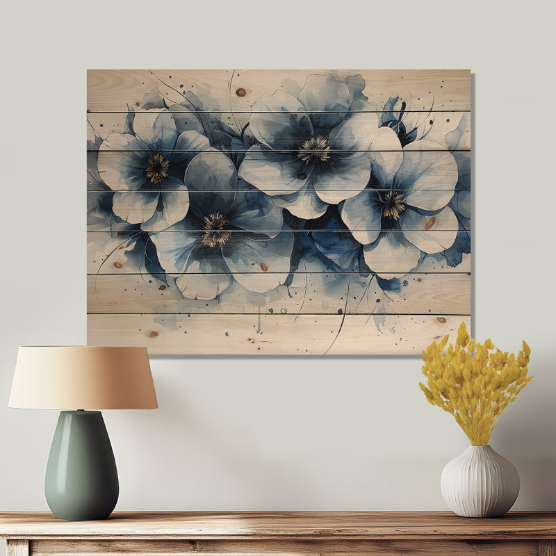 Turquoise velours marguerites fleur I - Art mural en bois marguerites - sur bois de pin naturel