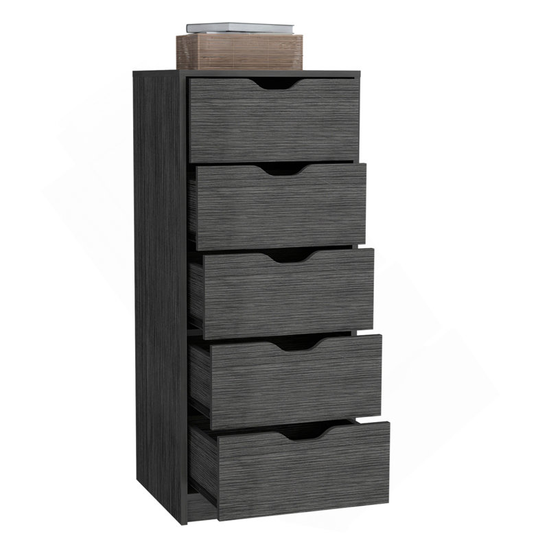 Commode haute 5 tiroirs Basilea, système coulissant, Brun