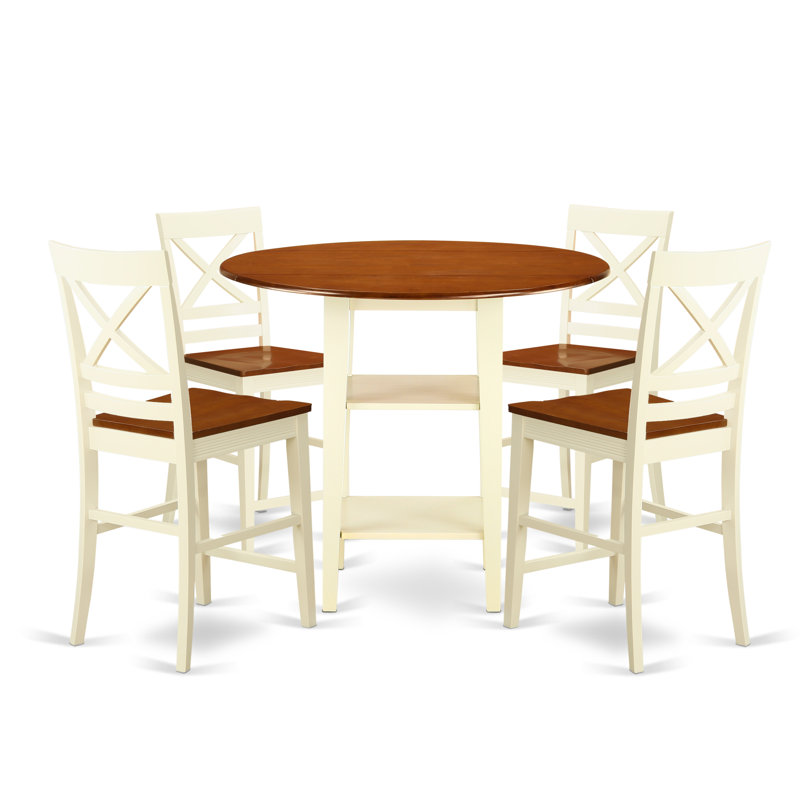 L'ensemble de comptoir de cuisine 5 pièces comprend une table de salle à manger ronde avec Dropleaf et des tablettes et 4 chaises de salle à manger, babeurre et cerise