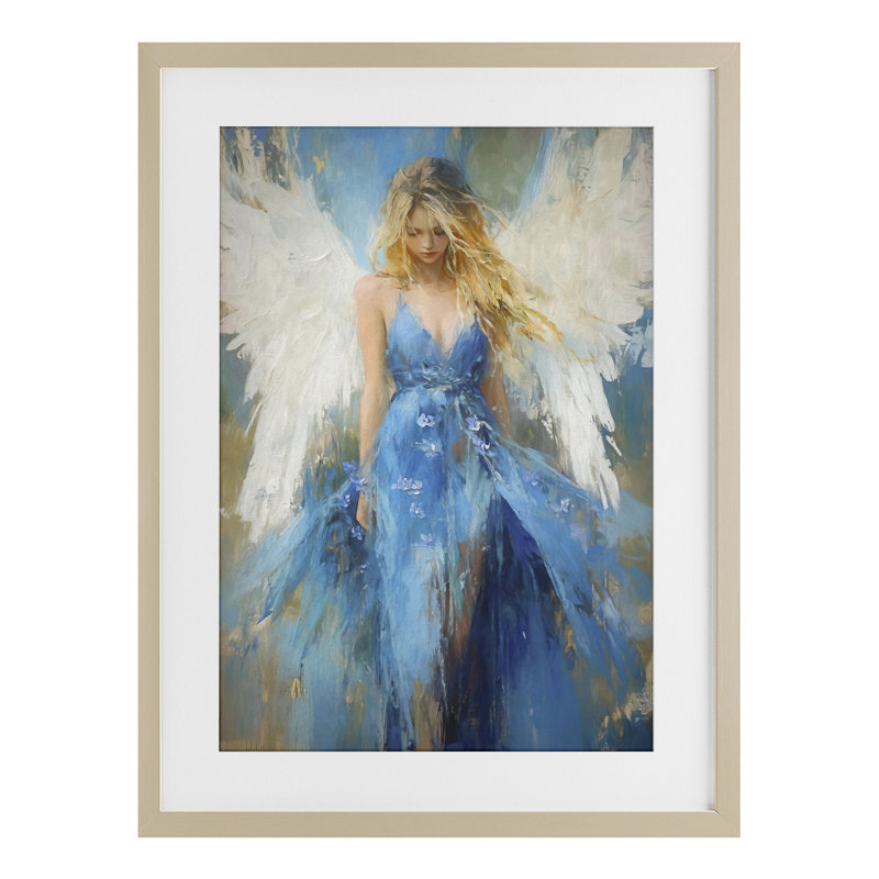 «Blue Flame of Hope», reproduction sous verre encadrée, design par Tina LeCour, H 20 po x l 14 po, Cadre de récolte en pin