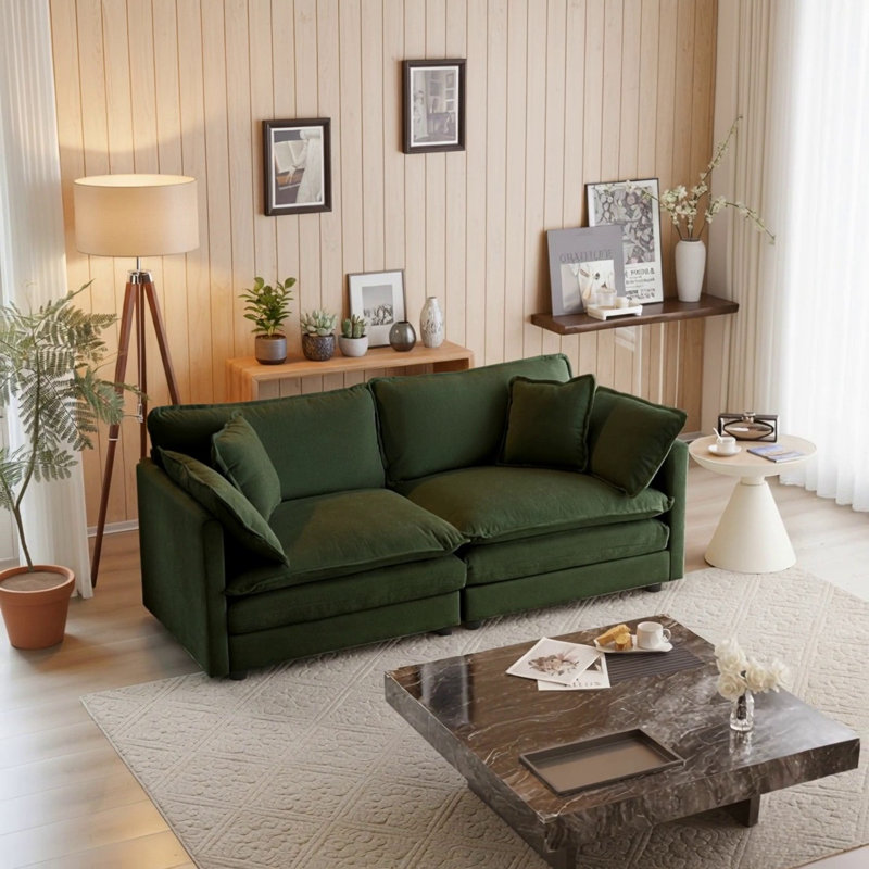 Canapé moderne en tissu pour causeuse pour le salon, canapé profond rembourré de grande taille avec coussins, chenille, Vert
