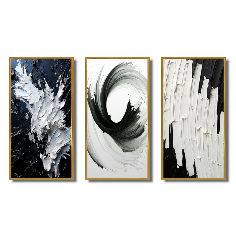 " Abstract River Of Euphoria IV " by Designart 3 - Pieces, Gold Floater Framed, 28" H x 36" W