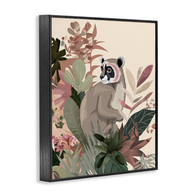 Lémurien et plantes tropicales, estampe numérique encadrée par Fab Funky