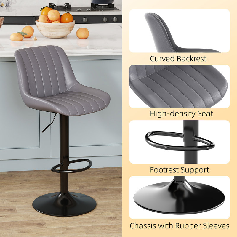Moniq Swivel Adjustable Height Bar Stool, Dark Gray, 3