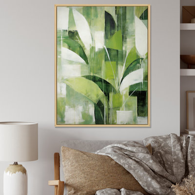 Abstract Green Plants Minimalism Retro Collage - Plants Canvas Art