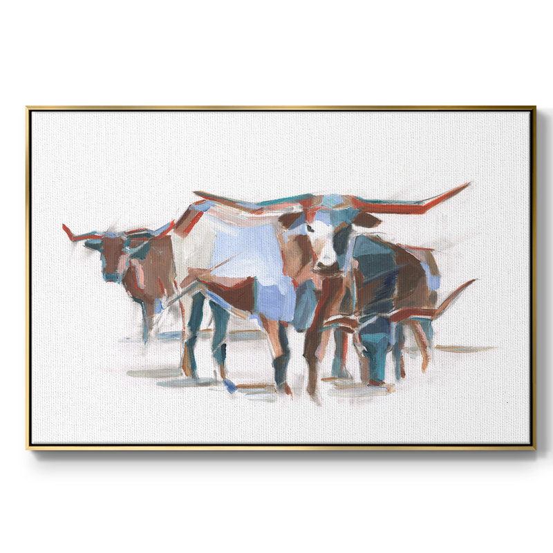 Modern Longhorns II, reproduction d'art sur toile, H 17 po x l 25 po x P 2 po, Or