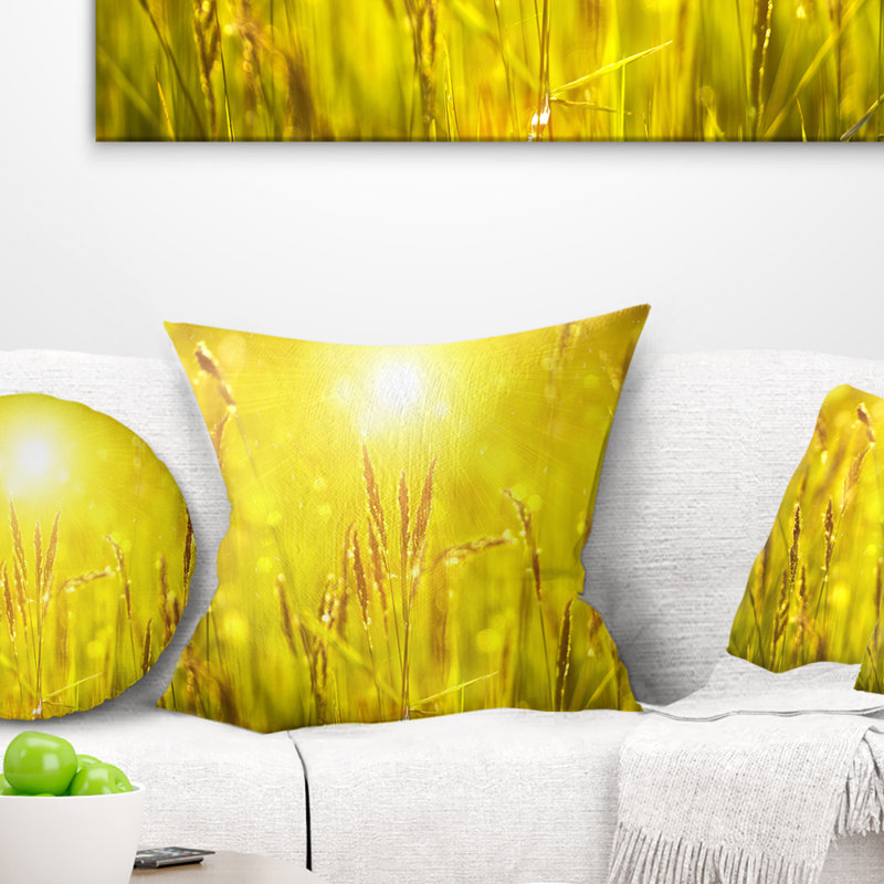 Coussin herbe au coucher du soleil, 16 po x 16 po, Coussin décoratif
