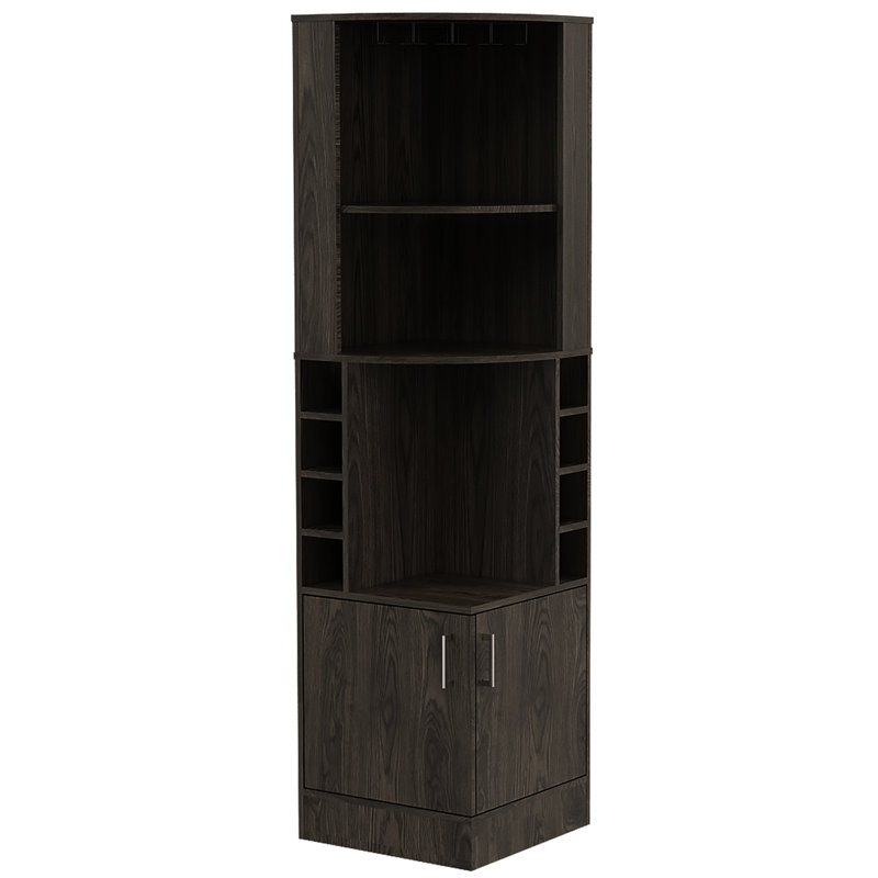 8 Capacity 2-Shelf Dark Walnut Bar Cabinet For Your Home With 2 Shelves And Storage, Dark Brown