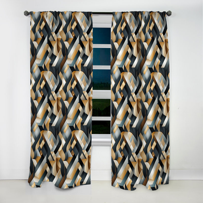 Motif géométrique doré et gris - rideau occultant géométrique abstrait - 1 panneau, L 52 po x L 95 po