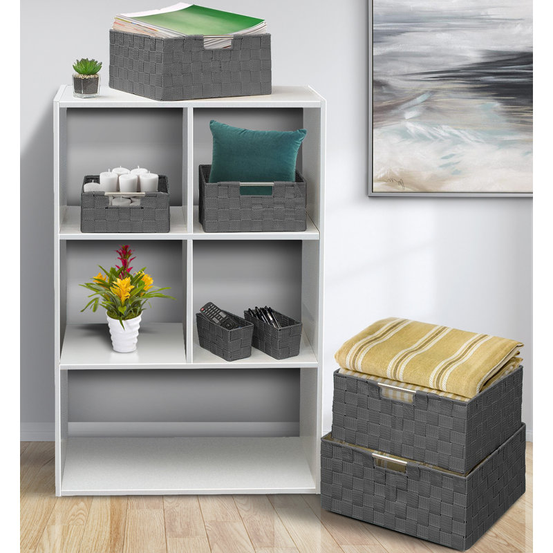 Gray Hand-Woven Mesh Storage Basket Set with Handles
