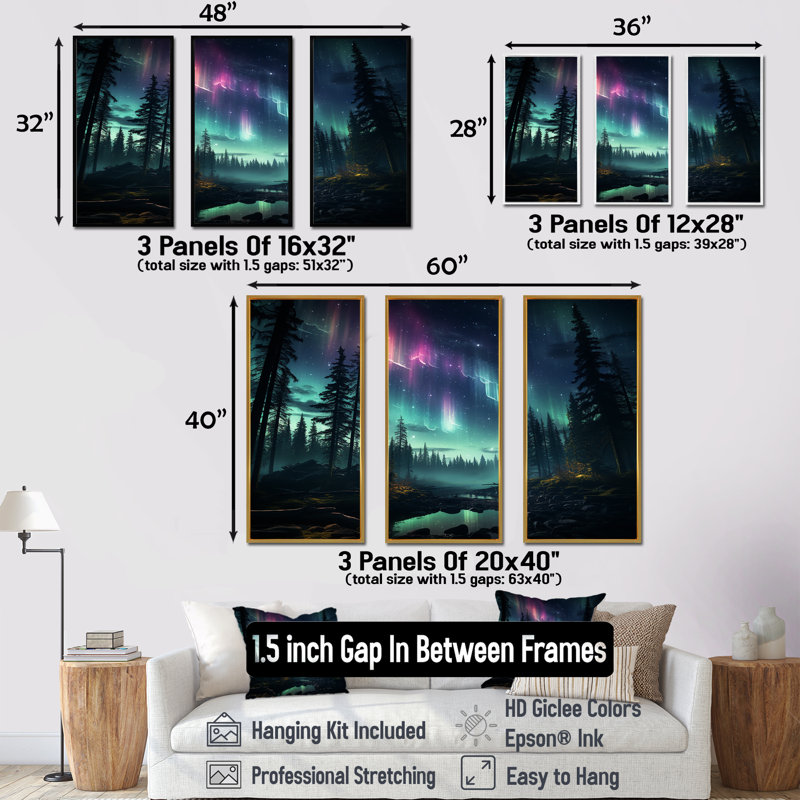 Kawaii Borealis In Canada I - Aurora Borealis, ensemble de reproduction d'art mural, Cadre flottant blanc