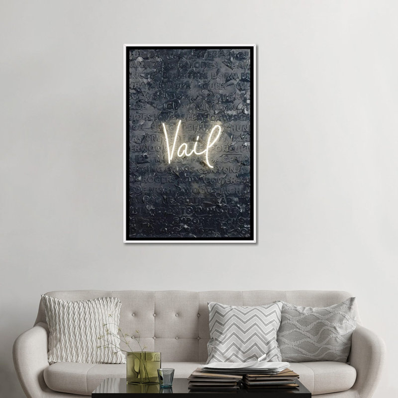 Vail Neon - reproduction d'art murale - toile encadrée, 48" x 32", Framed Canvas, White