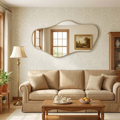 Miroir mural moderne asymétrique avec cadre en métal doré, 47 po x 24 po