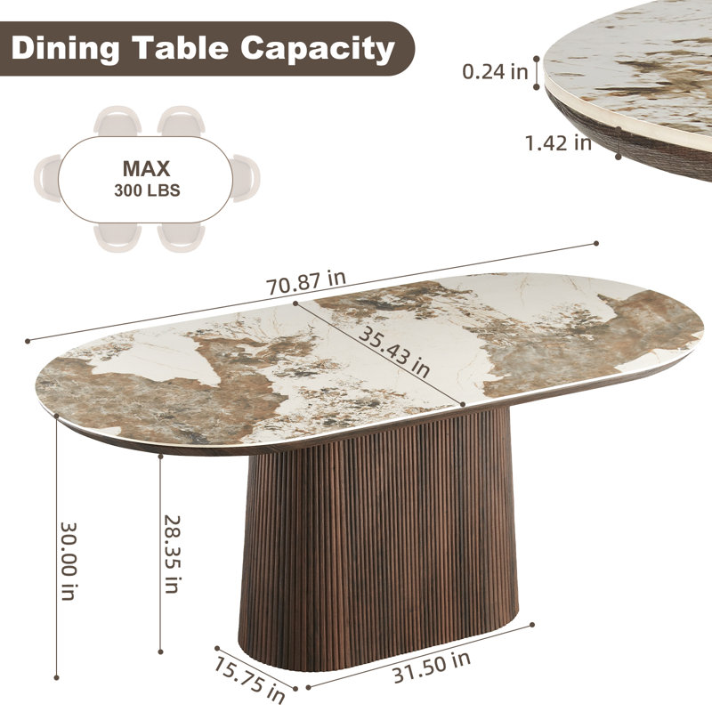 Adwin 6-Person Dining Table Set with Teddy Upholstered Arm Chairs , 7 Pieces: Table, 5 Chairs, Beige