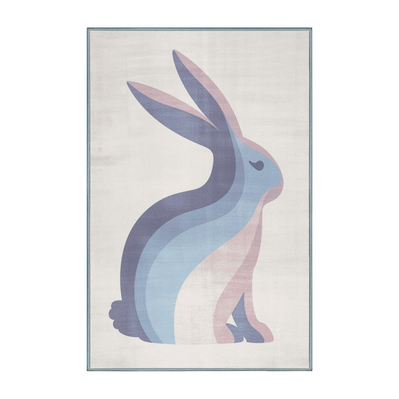 Soft Plush Findley Easter Modern & Contemporary Abstract Area Rug in Gray – SkyBlue Binding, 4x6