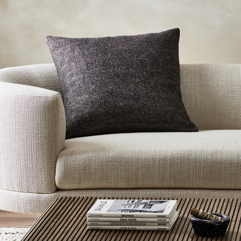 Hasselt Ebony Stonewash Linen and Wool Reversible Throw Pillow