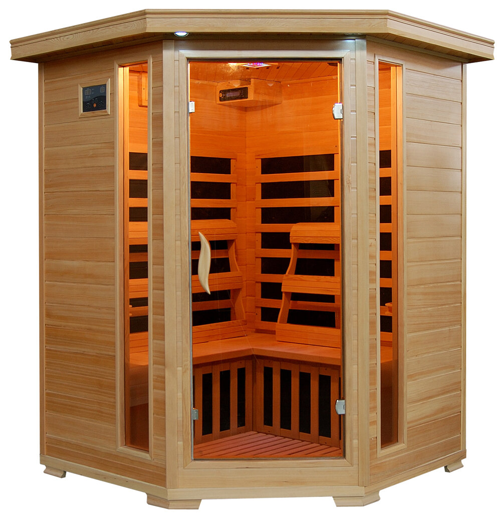 Heatwave 3 Person Hemlock Corner Infrared Sauna with 7 Carbon