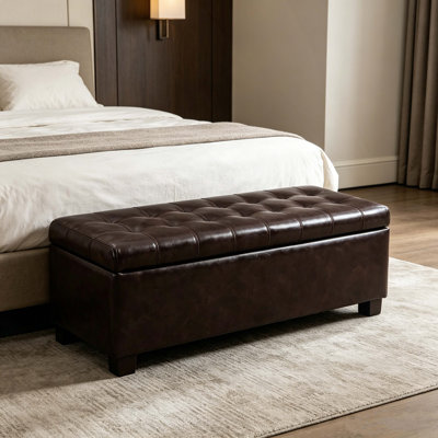 Storage Ottoman, Storage Bench, Tufted Entryway Bedroom Bench, 49.75Inches, Hinges Easy Lid Operation, Wooden Legs, Synthetic Leather, Loads 300 lb