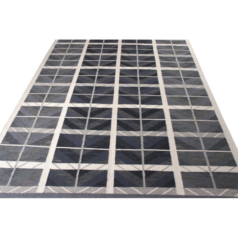 Scandinavian Hand Knotted Wool Geometric Area Rug, Rectangle 12' x 18'