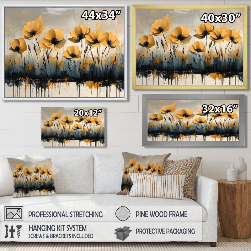 Minimalisme, désert, fleur d'œillets III - œillets, art mural, Cadre simple, Noir, H 12 po x l 20 po