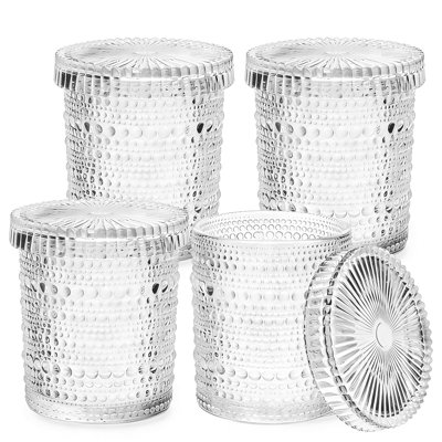 Bathroom Organizers and Storage, Qtip Holder, Jars with Lids, Vanity Organizer, Vanity & Makeup Canisters with Lids, 4 pack, (Clear)